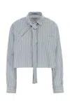 Prada Striped Poplin Short Shirt With Scarf Collar In Multi