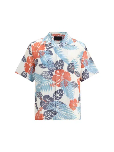 Prada Short-sleeved Printed Cotton Shirt In Multi