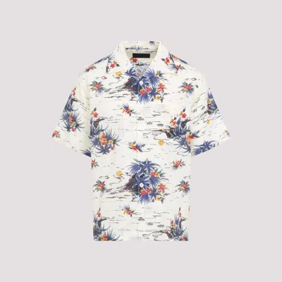 Prada Mens Yellow Printed Short-sleeve Bowling Cotton Shirt In Neutral