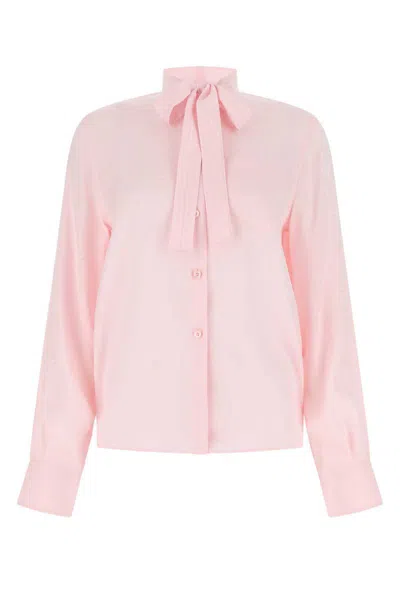Prada Bow-detailed Long Sleeve Crepe Blouse In Pink