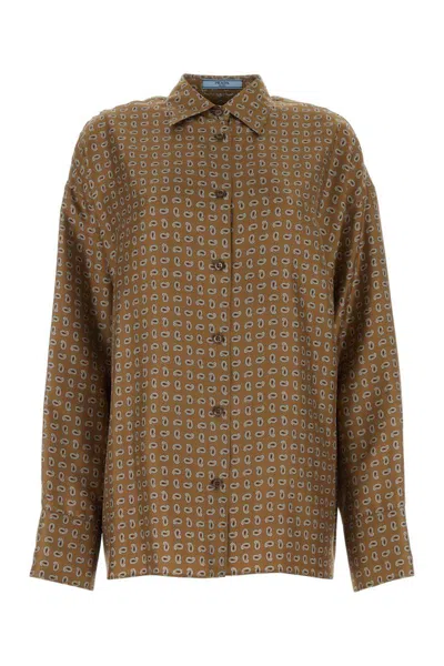 Prada Paisley Button Down Silk Twill Blouse In Brown