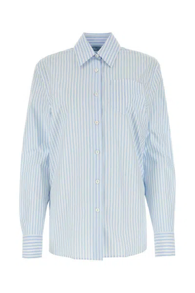 Prada Light Blue Embroidered Poplin Shirt In Multi