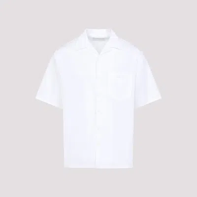 Prada Cotton Shirt With Short Sleeves And Pockets In White