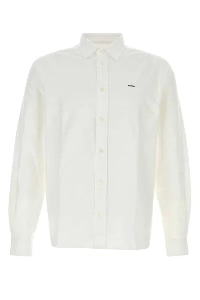 Prada Long Sleeve Point Collar Oxford Shirt In White