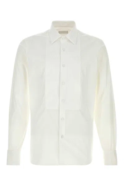 Prada Stretch Poplin Shirt Spread Collar Design In White