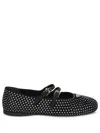 Prada Triangle Logo Studded Velvet Ballet Flats