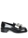 Prada Women Brushed Leather Loafers With Metal Ring In Black