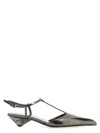 Prada Logo Leather Pointy-toe Slingback Pump In Gray
