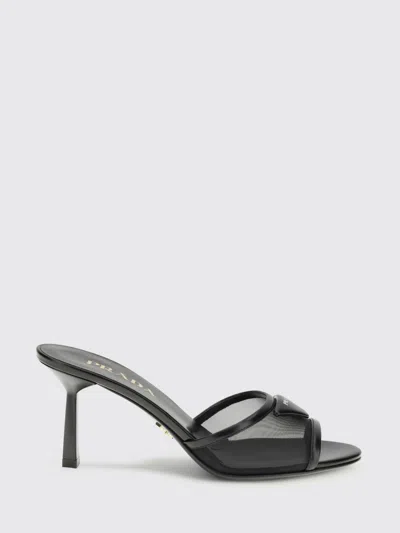 Prada Logo Detailed Heeled Sandals In Black
