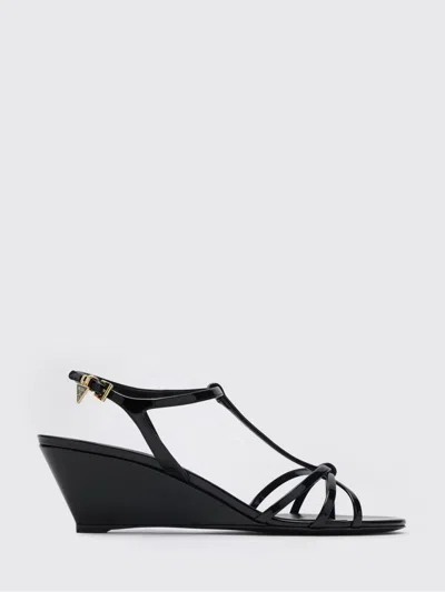 Prada Leather Sandals Wedge Heel Open Toe In Black
