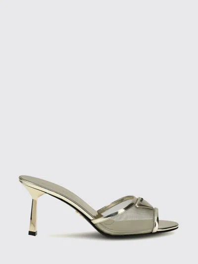 PRADA PRADA LAMINATED LEATHER AND MESH NYLON MULES WITH LOGO