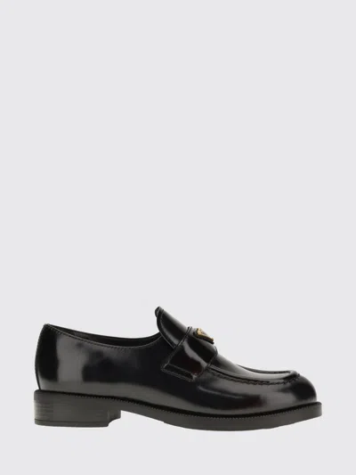 Prada Leather Loafers With Round Toe And Decorative Buckle In Black