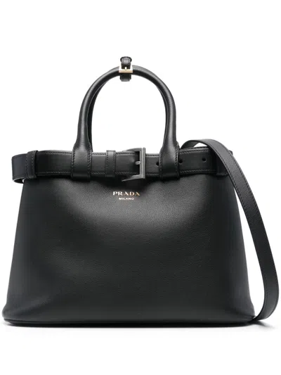 Prada Women's Leather Small Buckle Bag With Belt In Brown