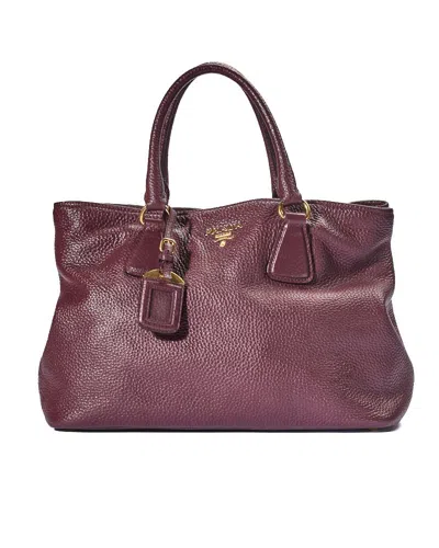 Prada Shopper Square Granulata Medium Aubergine