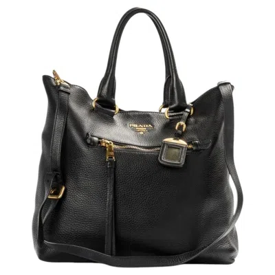 Pre-owned Prada Shopper Zip Vertical Medium Black
