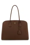 Prada Leather Shopping Bag Top Handles Design In Brown