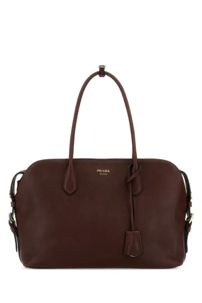 Prada Leather Shopping Shoulder Bag Detachable Strap In Burgundy