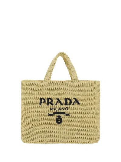 Prada Shopping Handbag In Beige