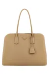 Prada Beige Leather Shopping Bag In Brown