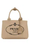 Prada Small Canvas Handbag With Silver-tone Hardware In Neutral