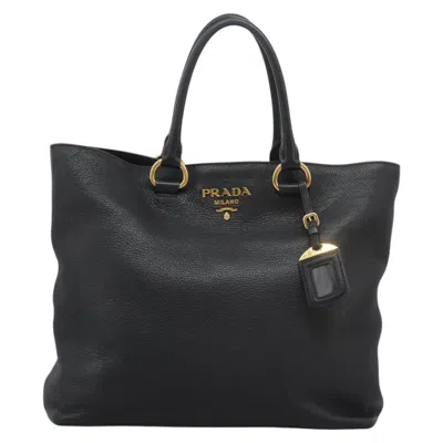 Pre-owned Prada Shopping Tote Vitello Daino Leather Tote Bag Bag () In Black