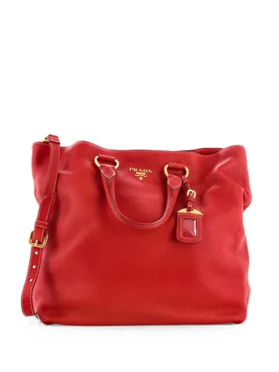 Pre-owned Prada Shopping Vitello Daino Large Tote Bag In Red