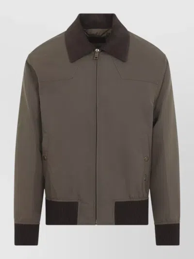 Prada Short Coat Contrast Collar Ribbed Cuffs Pockets In Multi