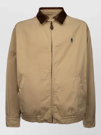 Prada Short Coat Elasticated Hem Contrast Collar In Brown