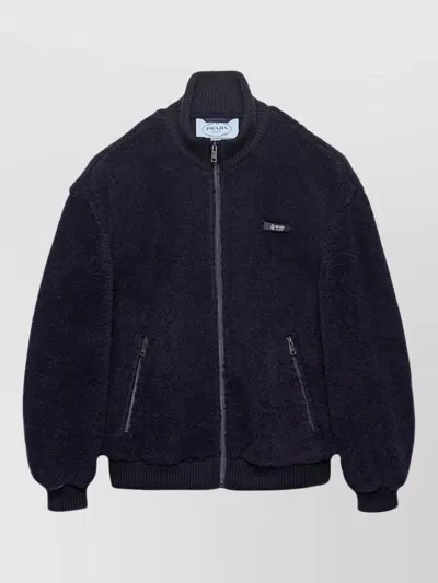 PRADA SHORT COAT HIGH COLLAR FRONT POCKETS RIBBED CUFFS