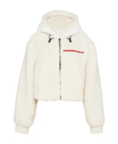 Prada Short Double-sided Fleece Jacket In White/white
