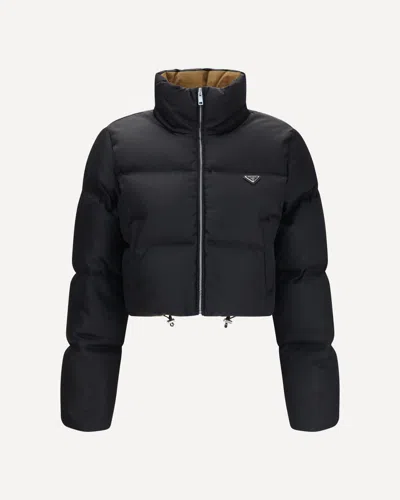 Prada Short Re-nylon Down Jacket In Black