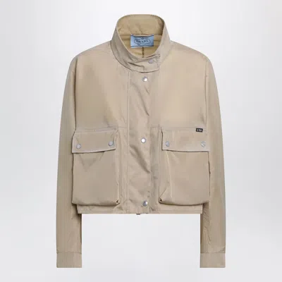 Prada High Collar Jacket Adjustable Cuffs Pockets In Neutral