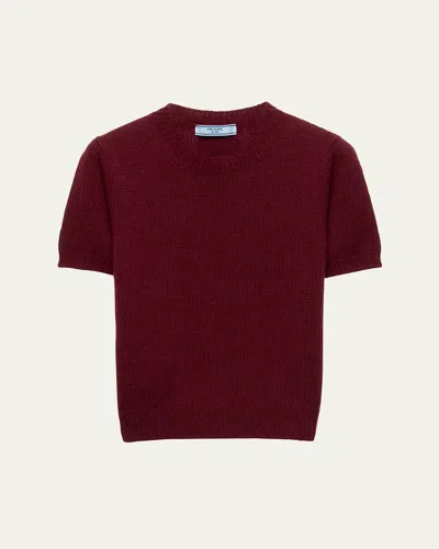 Prada Short Sleeve Cashmere Sweater In Brown