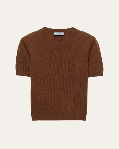 Prada Short-sleeved Cashmere Sweater In Brown