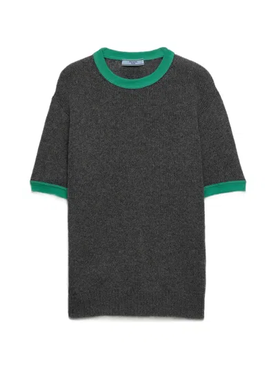 Prada Short-sleeve Cashmere Sweater In Gray