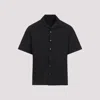 Prada Short Sleeve Cotton Blend Shirt In Black