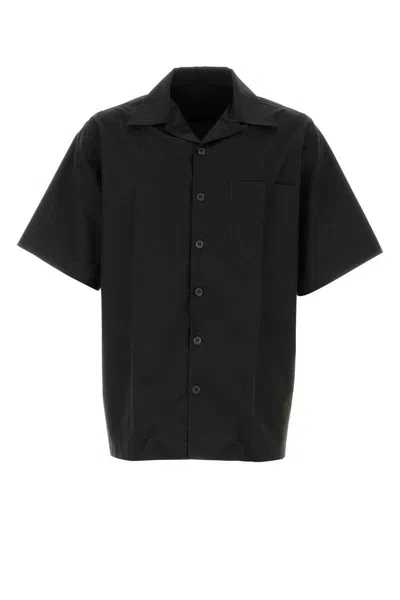 Prada Short Sleeve Cotton Blend Shirt In Black