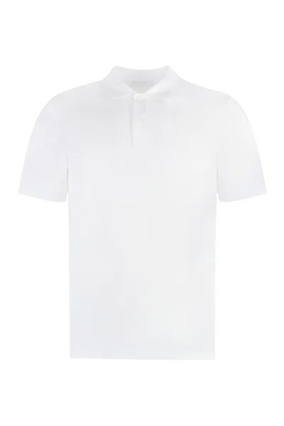 Prada Short Sleeve Cotton Pique Polo Shirt In White