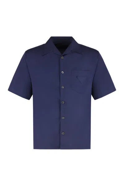 Prada Short Sleeve Cotton Shirt In Blue