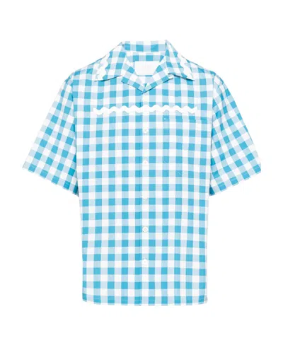 Prada Short-sleeve Cotton Shirt In Blue