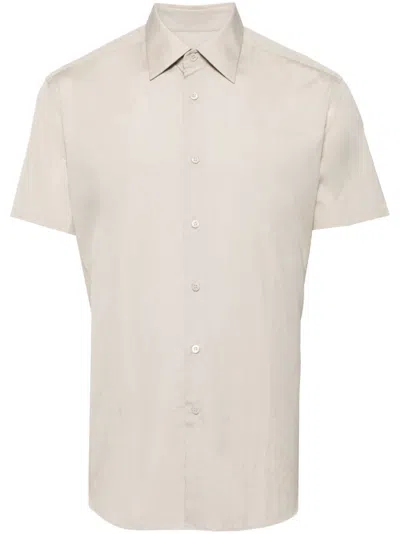 Prada Short-sleeve Cotton Shirt In Gray
