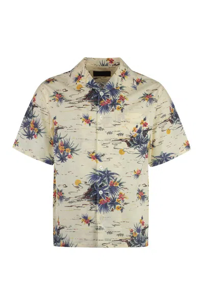 Prada Mens Yellow Printed Short-sleeve Bowling Cotton Shirt In Neutral