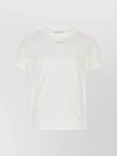 Prada Short Sleeve Crew Neck Cotton T-shirt In White