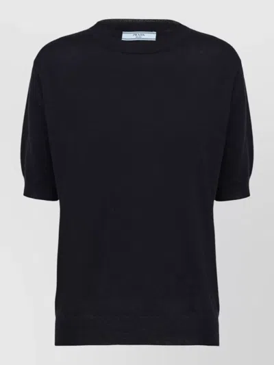 Prada Short Sleeve Crew Neck Knitted Top In Black