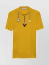 Prada Chain Embroidered Wool Knit Short-sleeve Sweater In Yellow