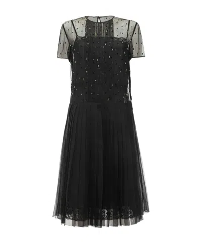 Prada Crystal-embellished Pleated Dress In Black