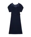 Prada Puffy-sleeve Belted Crepe De Chine Midi Dress In Blue