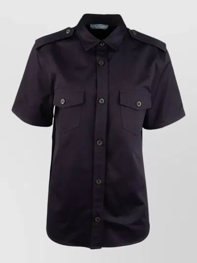 Prada Short Sleeve Jacket Chest Pockets Epaulettes Collar In Black