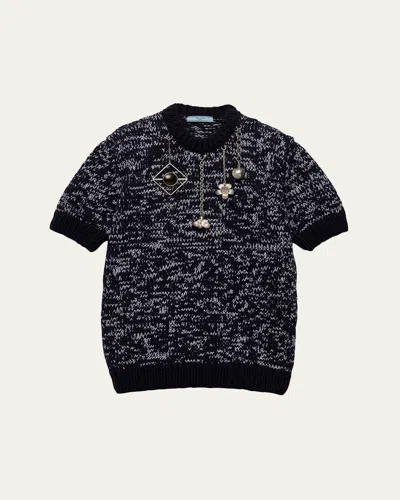 Prada Short-sleeve Knit Sweater With Pendants In Multi