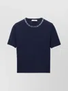 Prada Wool And Cashmere Crewneck Sweater With Jewel Details Clothing In Blue